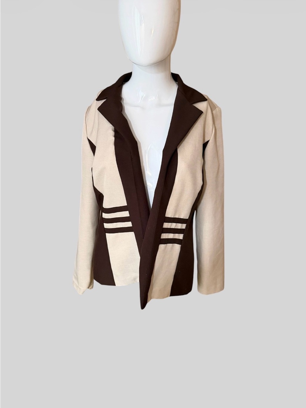 Cream and Brown Colorblock Women's Blazer